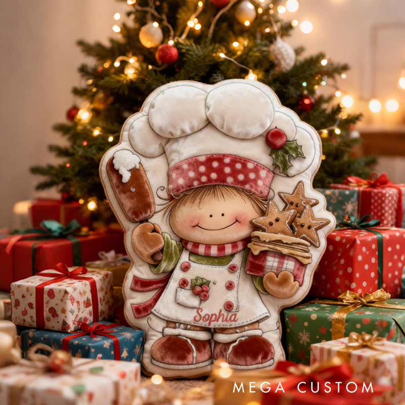 Personalized Baking Girl Throw Pillow Christmas Gift Pillow with Name for Kids Girl Boy Baker Christmas Gifts Loving Room Decor