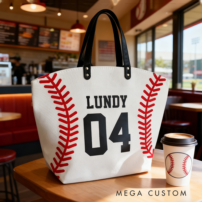 Personalized Baseball Texture Tote Bag Design, Stylish & Functional for Baseball Enthusiasts Custom Name & Number