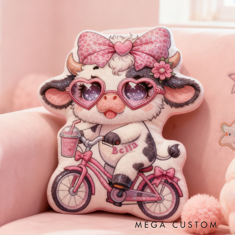 Personalized Pink Dairy Cow Pillow Cozy Lovely Graphic 3D Print Throw Pillow Name Pillow Comfortable Travel Cushion for Kids Girls Riding Lovers