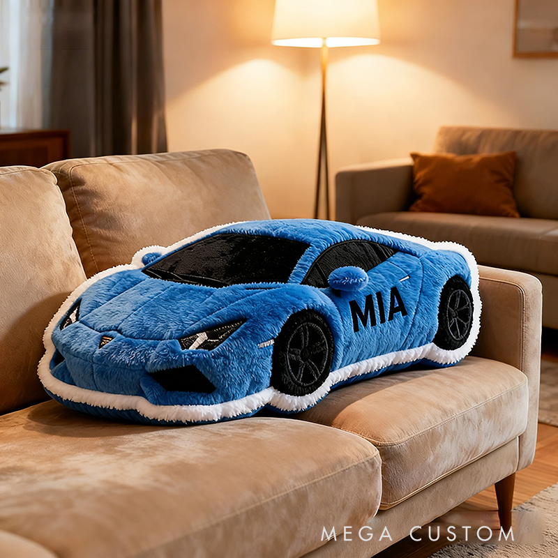Personalized Race Car Shaped Pillow Custom Name Sports Car Plush Cushion Choose Color 3D Graphic Print Gift for Racing Fans