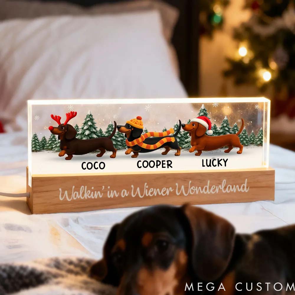 Personalized Dog Lover Christmas Dachshunds Walking in a Wiener Wonderland Light