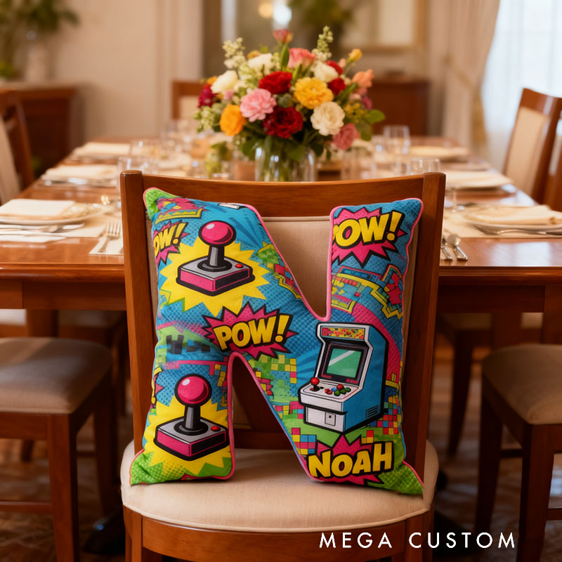 Personalized Colorful Anime-Style Game Console Joystick Letter Pillow for Game Lovers Plush Pillow Christmas Birthday Holiday Gift for Kids