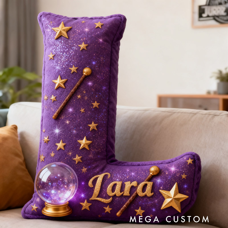 Personalized Magic Letter Pillow Decorated with Magic Ball Magic Wand Stars Graphic 3D Print Pillow for Kids and Magic Lovers