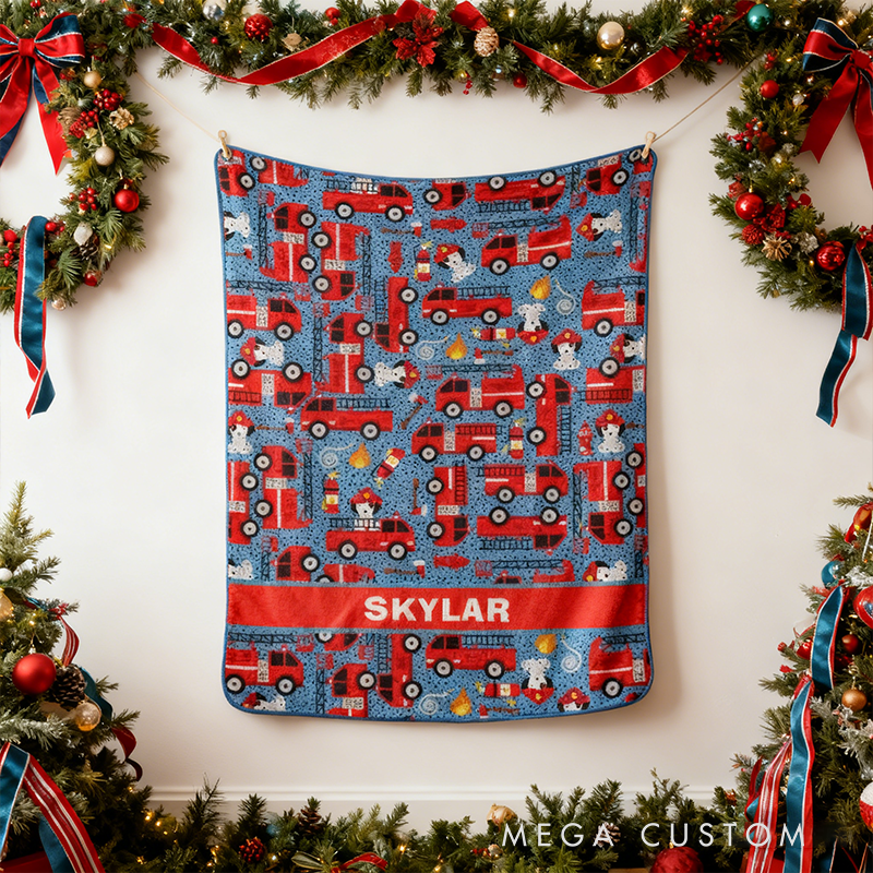 Personalized Firefighter Blanket Custom Name Fire Truck Themed Plush Throw Blanket Gifts