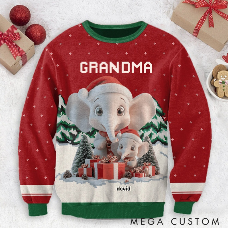 Personalized Custom Cute Elephant Family Ugly Sweater Gift for Family Members