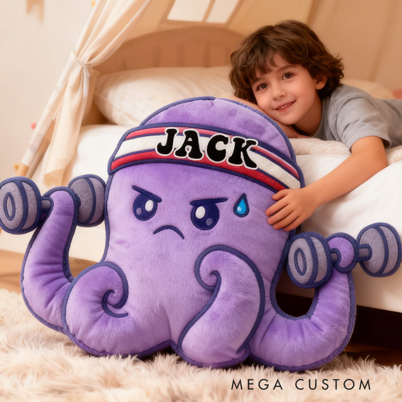 Personalized Workout Octopus Throw Pillow Graphic 3D Print Trainer Fitness Planner Decoration Letter Pillow Exercise Sport Gym Sublimation Design Lift Heavy Shit Gym Rat Weightlifting Pillow for Kids Gym Lovers