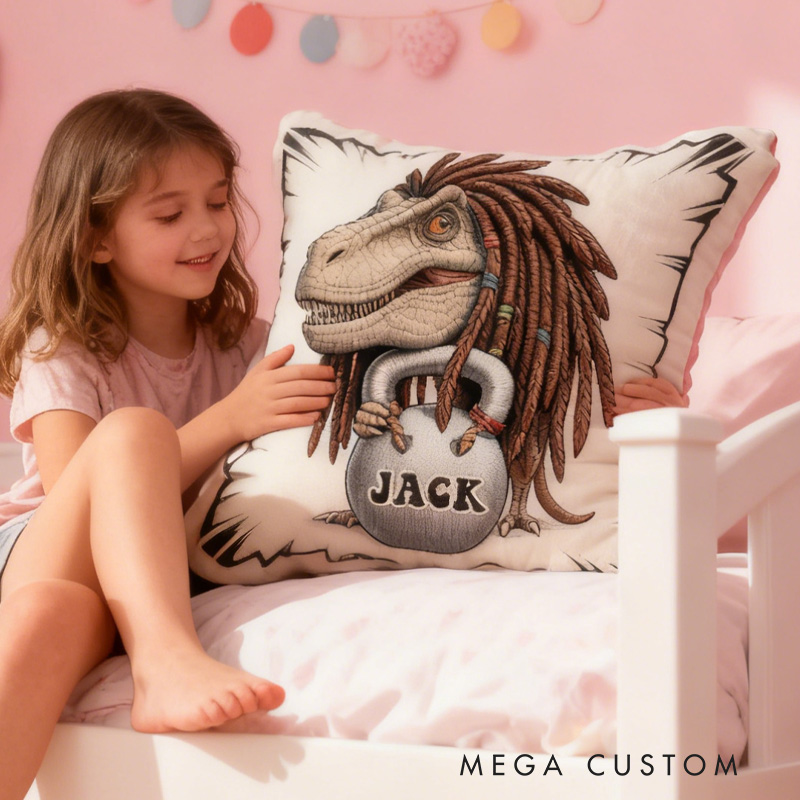 Personalized Workout Dino Pillow Graphic 3D Print Trainer Fitness Planner Decoration Letter Pillow Exercise Sport Gym Sublimation Design Lift Heavy Shit Gym Rat Weightlifting Pillow for Kids Gym Lovers