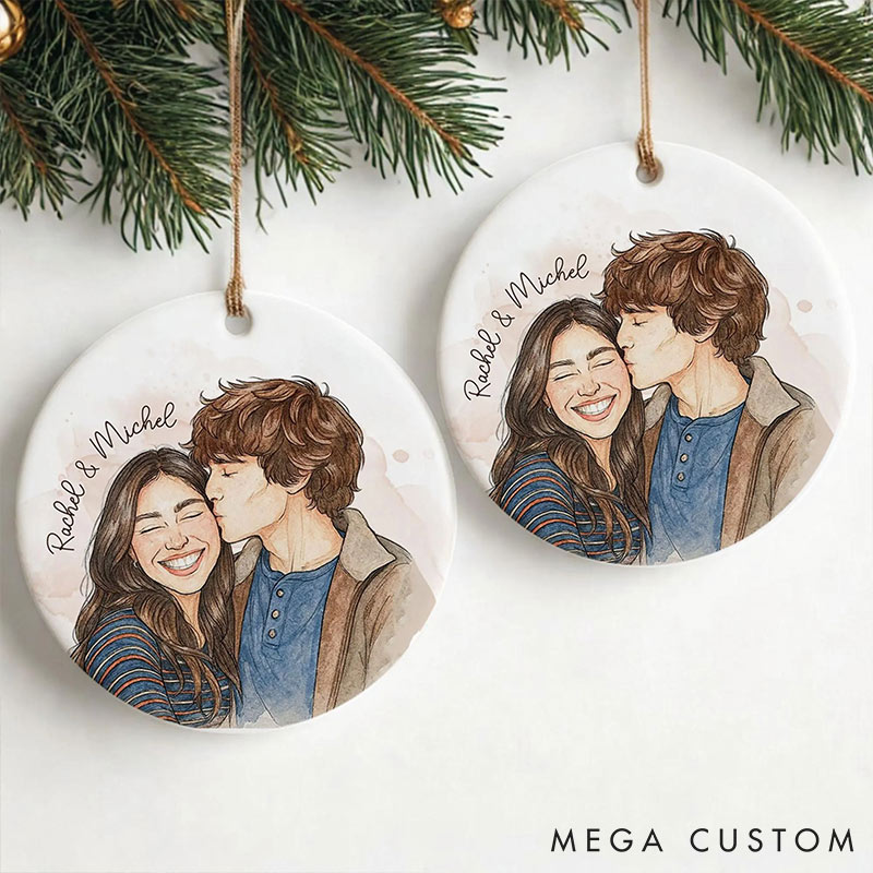 Personalized Couple Ceramic Ornament Custom Photo Name Christmas Gifts for Husband Wife Ornament for Couple Newlyweds Xmas Gift