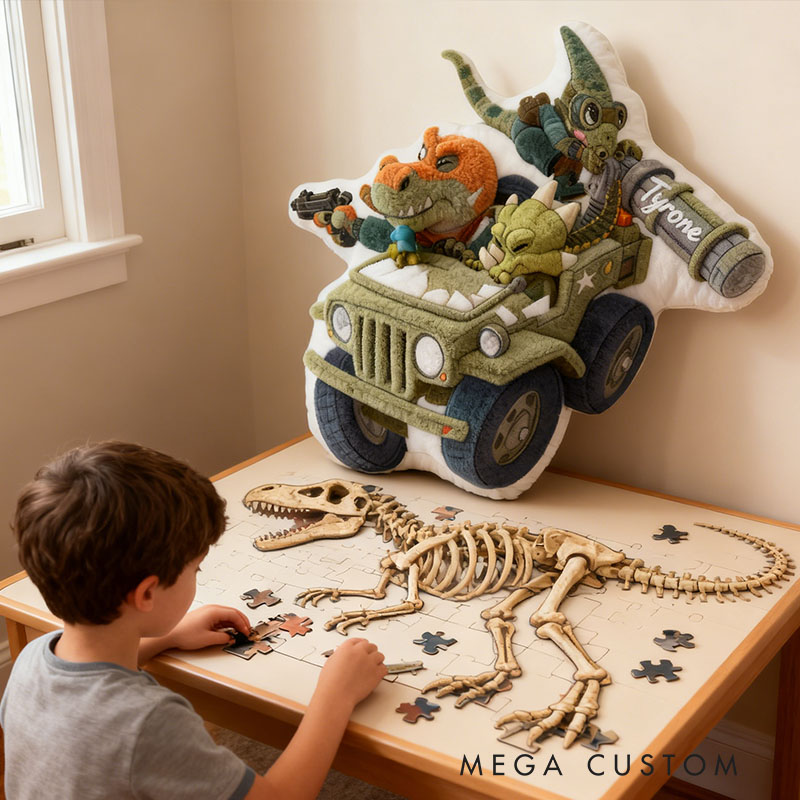 Personalized Jeep Dinosaur Pillow with Custom Name Kids Room Decor Gift for Boys Christmas Gift 3D Print