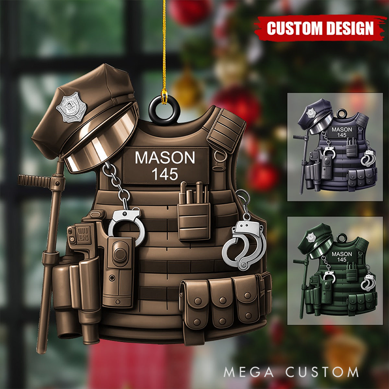 Personalized Police Vest Ornament Custom Name and Number Choose Color Acrylic Christmas Decoration Gift for Policeman