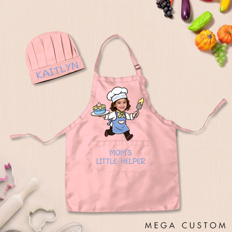 Personalized Fun Cooking Positions Adjustable Kid Apron Chef Hat Set with Pocket and Name for Cooking Baking Birthday Holiday Gift for Kids