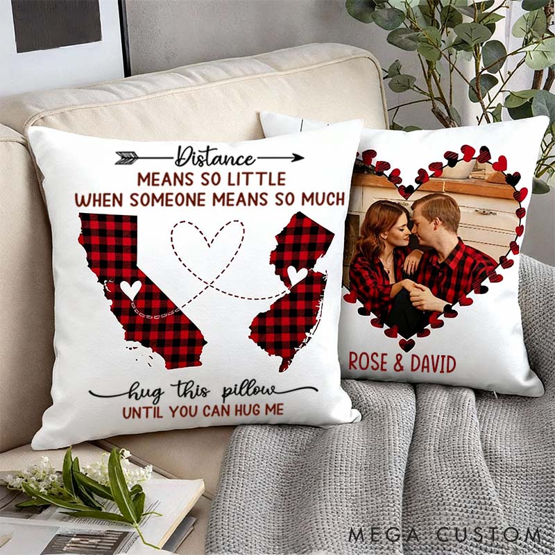Personalized Long Distance Gift Pillow for Girlfriend Boyfriend Custom State and Photo Pillow Valentines Day Long Distance Gift