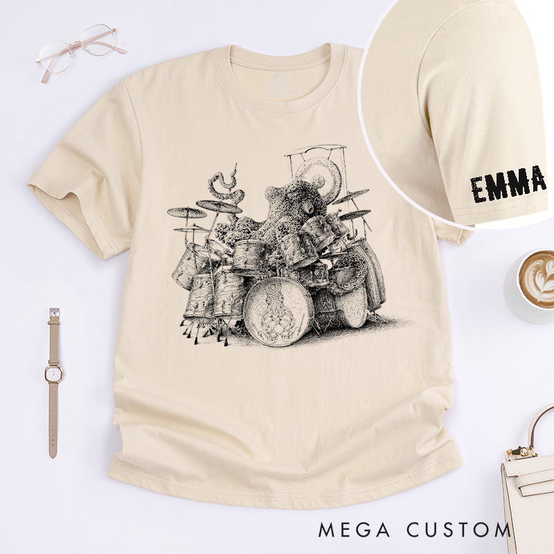 Personalized Octopus Drummer Classic T-Shirt Unique Cuff Customized Name Music Lover Gift for Him or Her Birthday Holiday Present for Percussion Fans