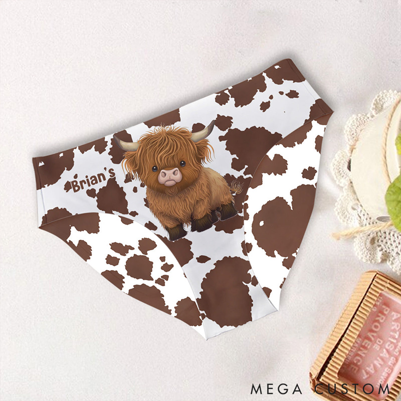 Personalized Highland Cow Women Briefs & Men Boxer Cute Highland Cows Boxers for Couple Custom Wife Husband Christmas Underwear