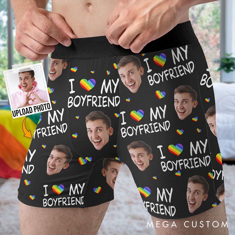 Personalized LGBT Support Mens Boxer Briefs Custom I Love My Boyfriend Photo Boxers for Him Christmas Valentine's Day Gift for LGBTQ