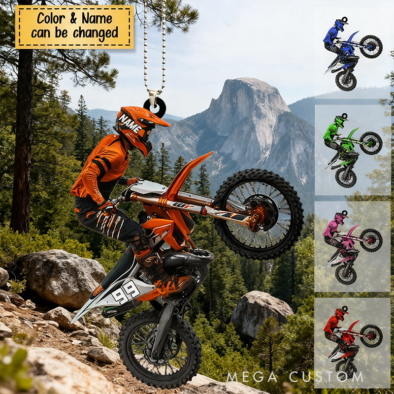 Personalized Motocross Biker Shaped Flat Acrylic Car Ornament Custom Name and Color Gift for Motorcycle Lovers