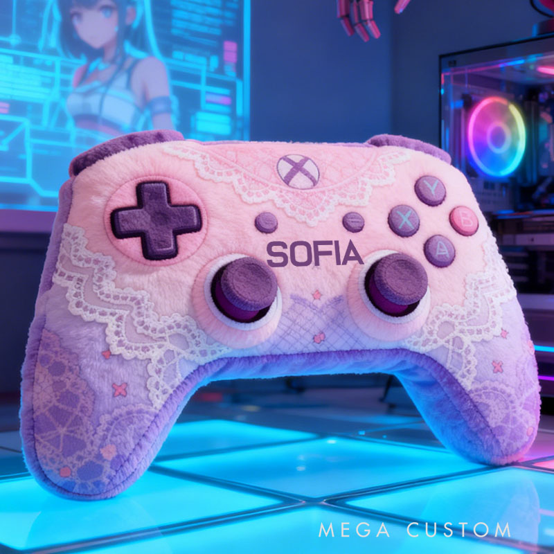 Personalized Graphic 3D Print Lace Game Controller Shaped Pillow for Game Lovers Plush Pillow Christmas Birthday Party Gift for Kids