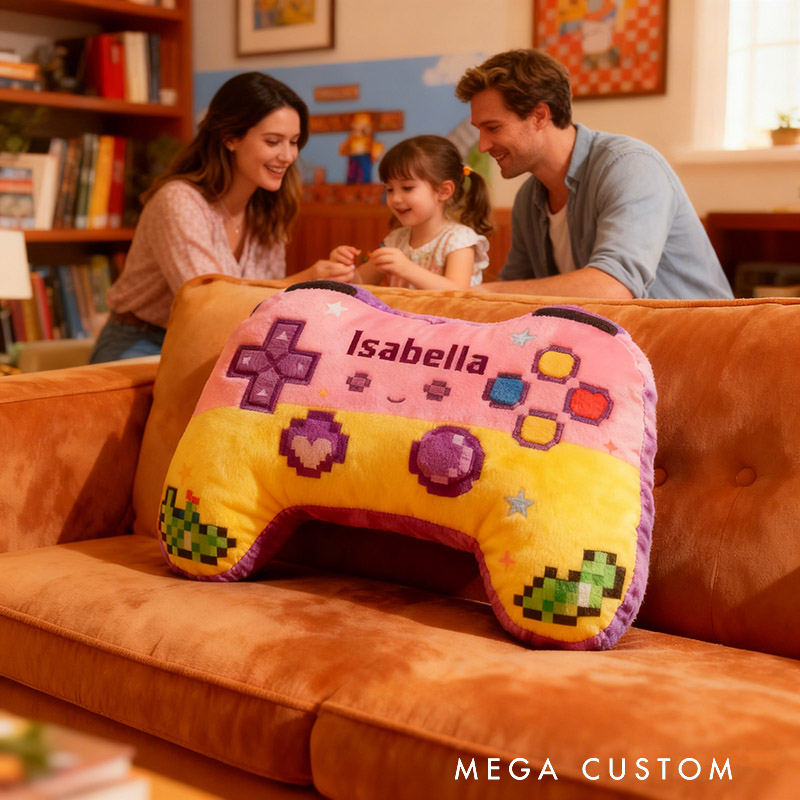 Personalized Pixel Pink Game Controller Shaped Pillow for Game Lovers Plush Pillow Christmas Birthday Party Gift for Kids