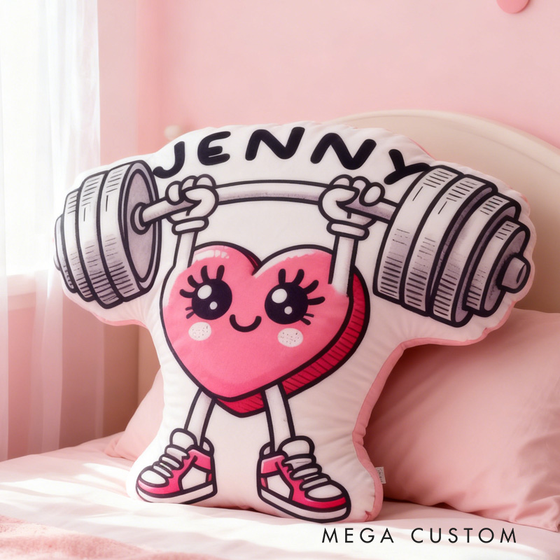 Personalized Fitness Heart Pillow Graphic 3D Print Trainer Fitness Planner Decoration Letter Pillow Exercise Sport Gym Sublimation Design Lift Heavy Shit Gym Rat Weightlifting Pillow for Kids Gym Lovers