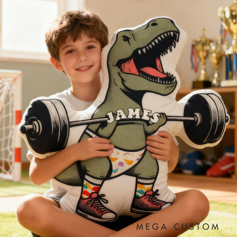 Personalized Fitness Dino Pillow Rainbow Throw Pillow Graphic 3D Print Trainer Fitness Planner Decoration Pillow Exercise Sport Gym Rat Weightlifting Pillow for Kids Gym Lovers