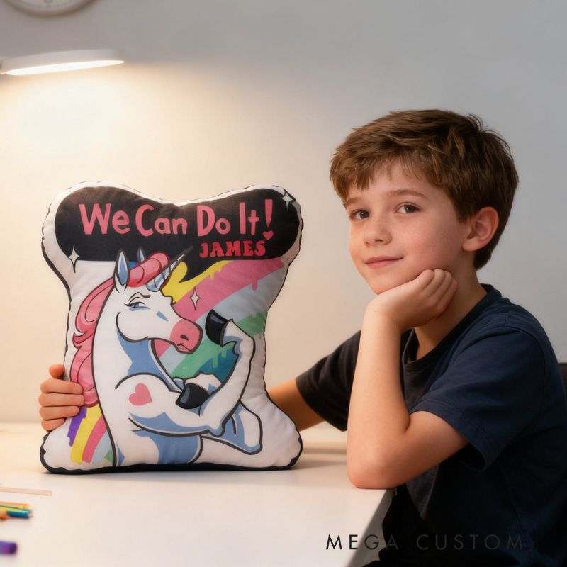 Personalized Fitness Magical Animals Pillow Rainbow Throw Pillow We Can Do It Graphic 3D Print Trainer Fitness Planner Decoration Pillow Exercise Sport Gym Rat Weightlifting Pillow for Kids Gym Lovers