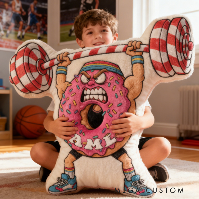 Personalized Fitness Donat Pillow Rainbow Throw Pillow Graphic 3D Print Trainer Fitness Planner Decoration Pillow Exercise Sport Gym Rat Weightlifting Pillow for Kids Gym Lovers