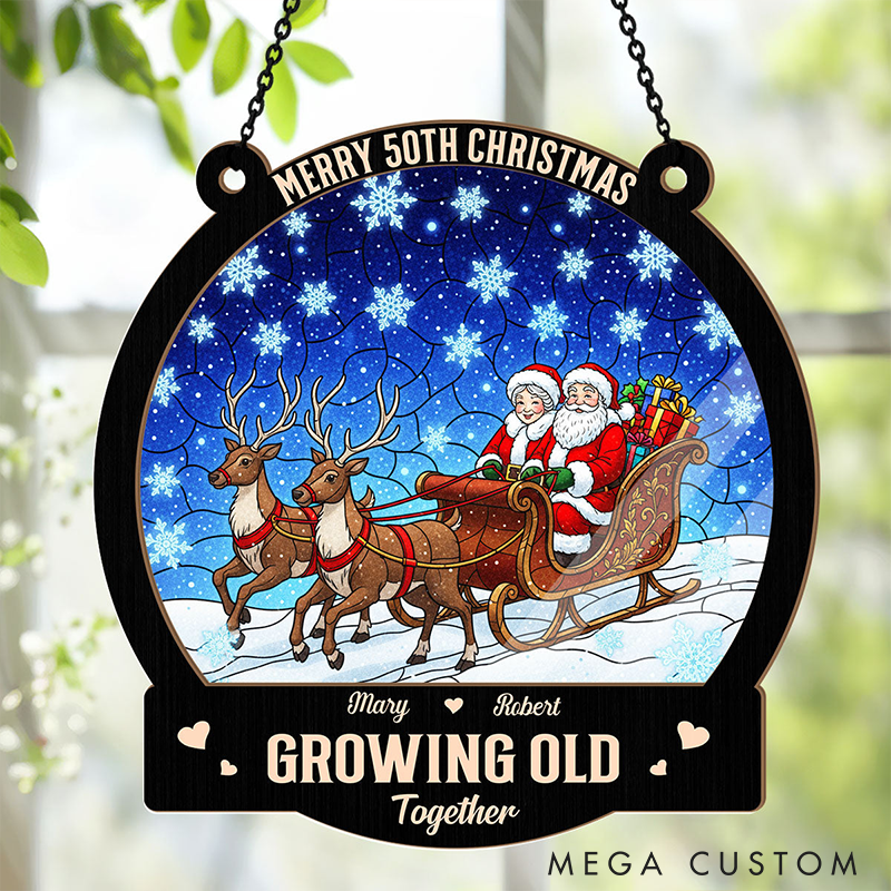 Personalized Santa Claus Couple Window Hanging Suncatcher Christmas Gift For Holiday Home Decor Anniversary Gift for Couple