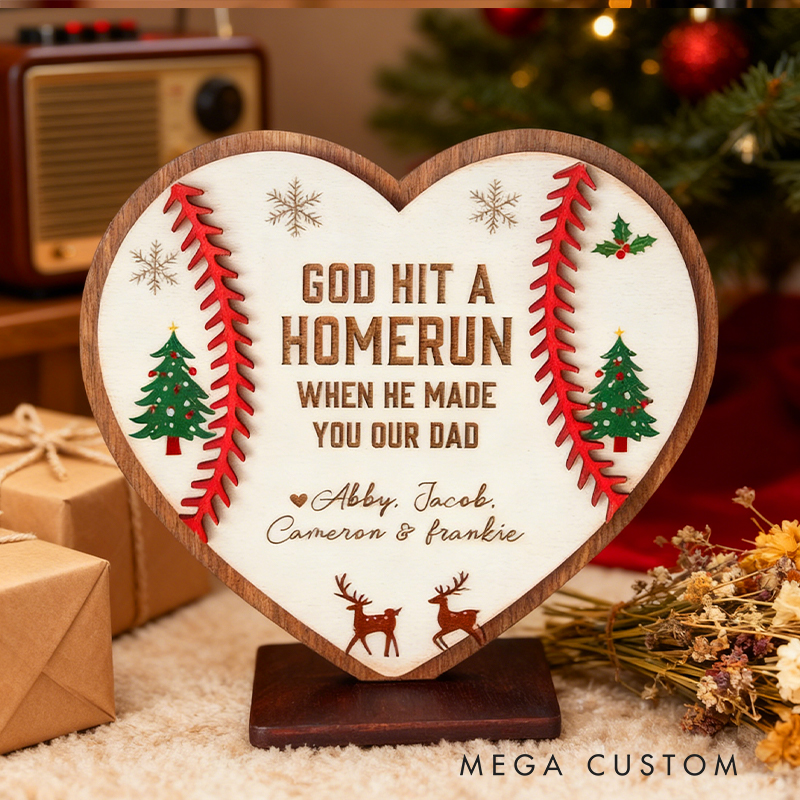 Personalized Gifts for Dad Mom from Kids Father’s Day Mother's Day Baseball Softball Sign  Fathers + Grandpa Present God Hit a Home run