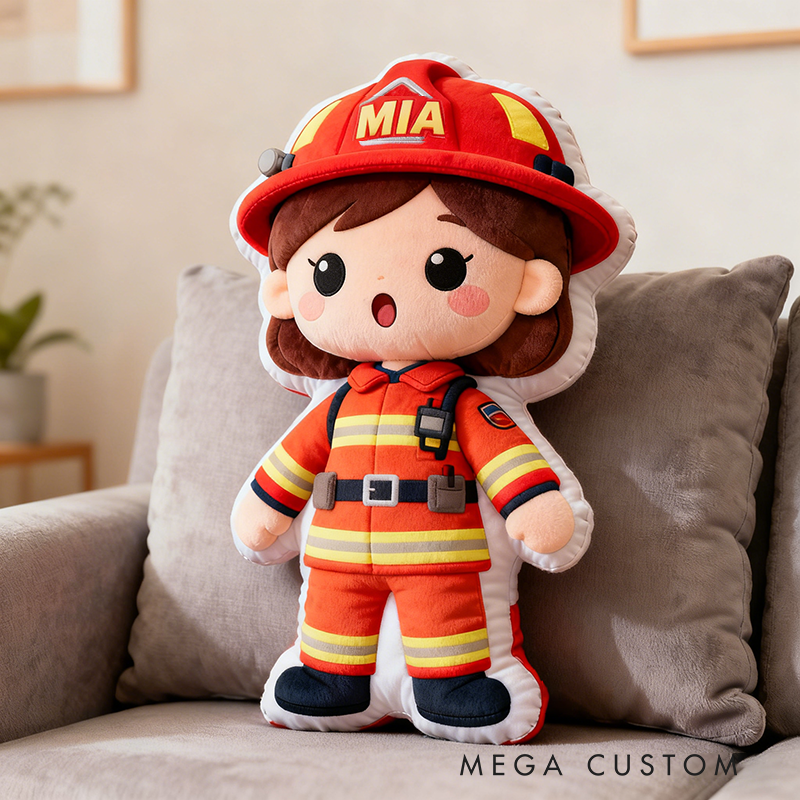Personalized Female Firefighter Shaped Pillow Custom Name Cushion Choose Character Style Gifts 3D Graphic Print