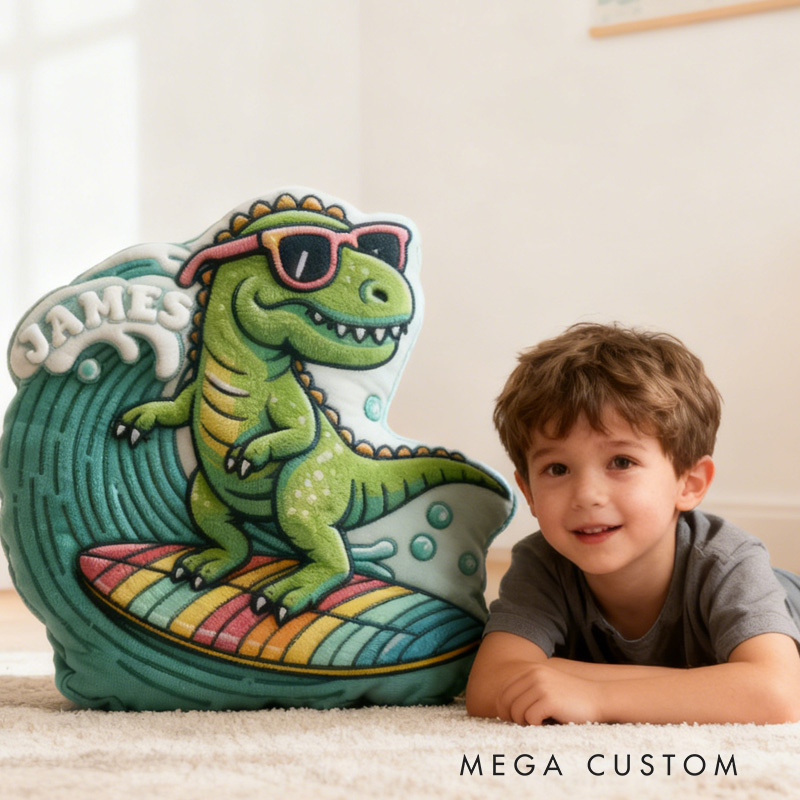 Personalized Dino Pillow Rainbow Throw Pillow Graphic 3D Print Surfing Skateboarding Fitness Decoration Pillow Exercise Sport Pillow for Kids