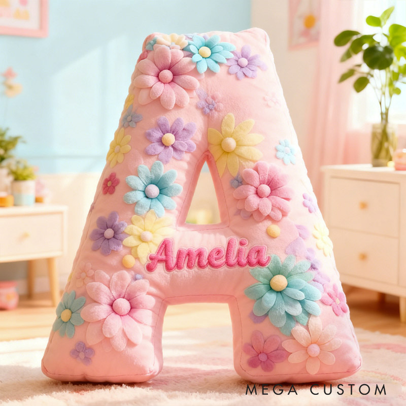 Personalized Flower Girl Colorful Floral 26 Letters Pillow Custom Girl friend Name Graphic 3D Printed Cushion Christmas Valentine's Day Gift for Her