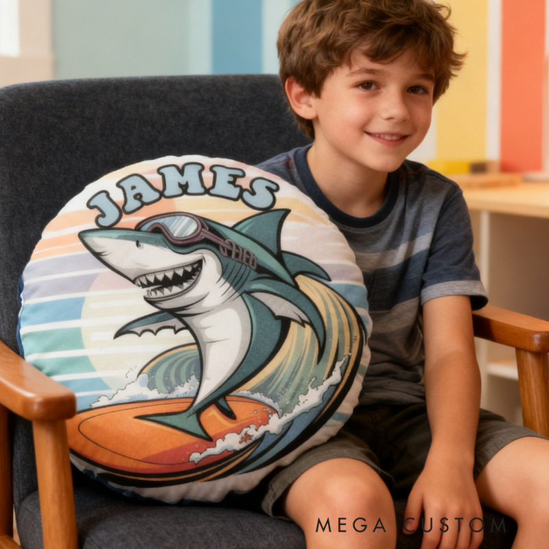 Personalized Suring Shark Pillow Rainbow Throw Pillow Graphic 3D Print Surfing Skateboarding Fitness Decoration Pillow Exercise Sport Pillow for Kids Surfing Skateboarding Lovers