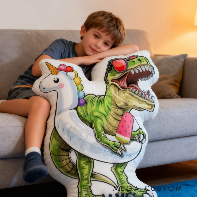 Personalized Swimming Dinosaur Pillow Rainbow Throw Pillow Graphic 3D Print Swimming Fitness Decoration Pillow Exercise Sport Pillow for Kids Surfing Sporting Swimming Lovers