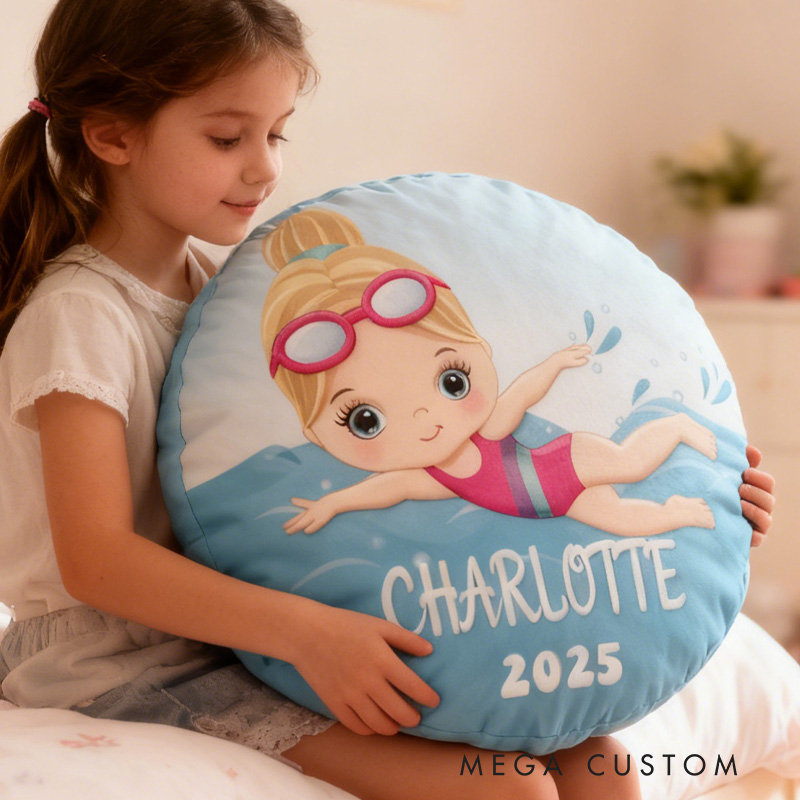 Personalized Girls Swimming Pillow Throw Pillow Graphic 3D Print Swimming Fitness Decoration Pillow Exercise Sport Pillow Female Swimmer Holiday Gift Custom Swim Pool Keepsake for Kids or Teens 