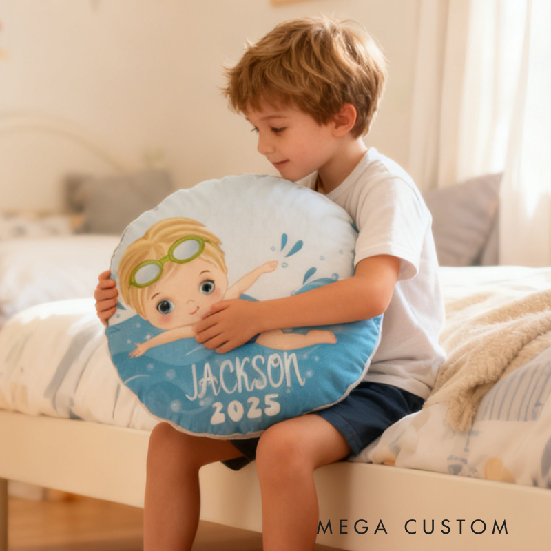 Personalized Boys Swimming Pillow Throw Pillow Graphic 3D Print Swimming Fitness Decoration Pillow Exercise Sport Pillow Female Swimmer Holiday Gift Custom Swim Pool Keepsake for Kids or Teens 