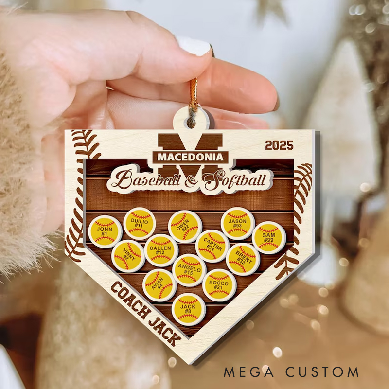 Personalized Softball Coach Gift – Custom Name Ornament, Baseball End of Season Gift