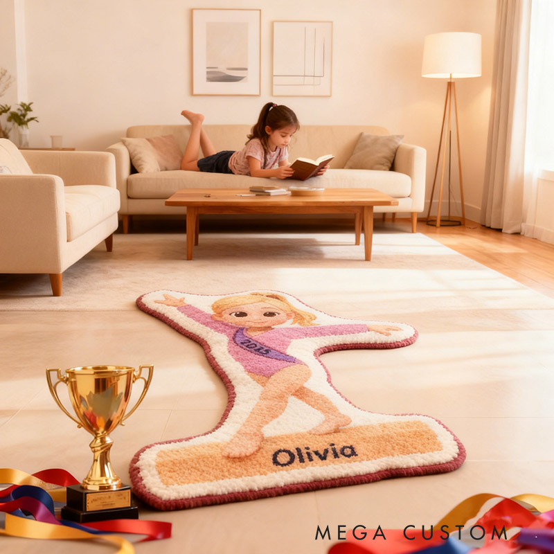 Personalized Gymnastic Girl Shaped Carpet Custom Name Carpet for Gynamstic Lovers Christmas Birthday Party Gift for Kids