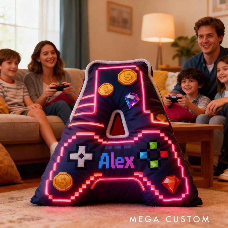 Personalized Graphic 3D Print Colorful Game Controller Letter Pillow for Game Lovers Plush Pillow Christmas Birthday Party Gift for Kids