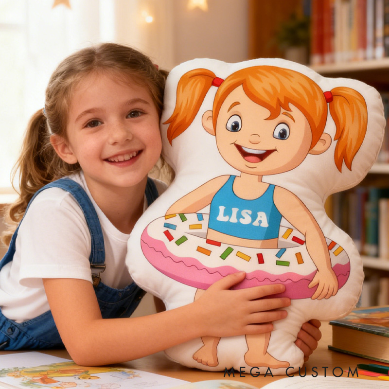 Personalized Swimming Ring Donut Pillow Throw Pillow Graphic 3D Print Swimming Fitness Decoration Pillow Exercise Sport Pillow Female Swimmer Holiday Gift Custom Swim Pool Keepsake for Kids or Teens Swimming Lovers