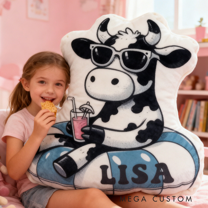 Personalized Swimming Ring Pillow Dairy Cow Throw Pillow Graphic 3D Print Swimming Fitness Decoration Pillow Exercise Sport Pillow Female Swimmer Holiday Gift Custom Swim Pool Keepsake for Kids or Teens Swimming Lovers