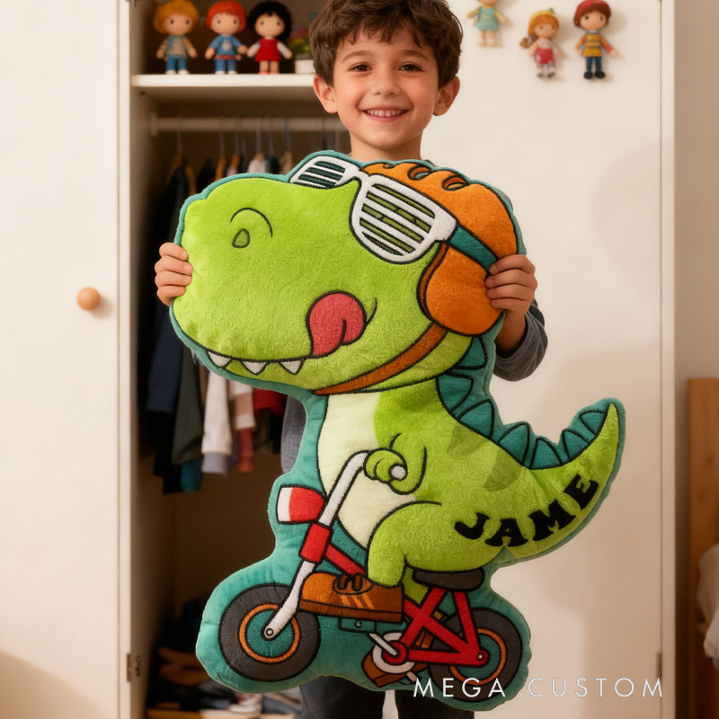 Personalized Dino Cycling Pillow Custom Name Festive Decor with Bicycle Christmas Gifts for Family Graphic 3D Print Cycling Riding Lovers