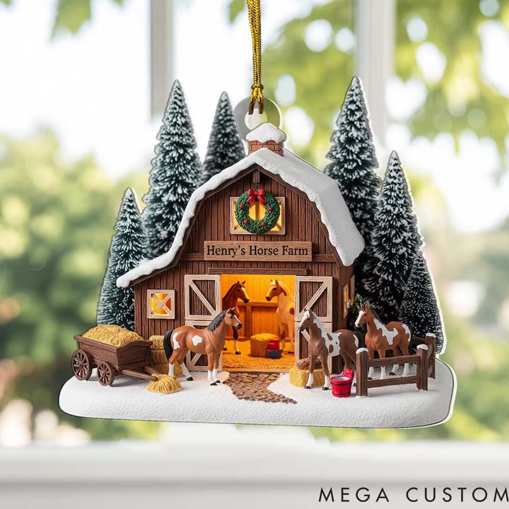 Personalized Pet Lover Custom Christmas Horse Pine Tree Shape Christmas Ornament