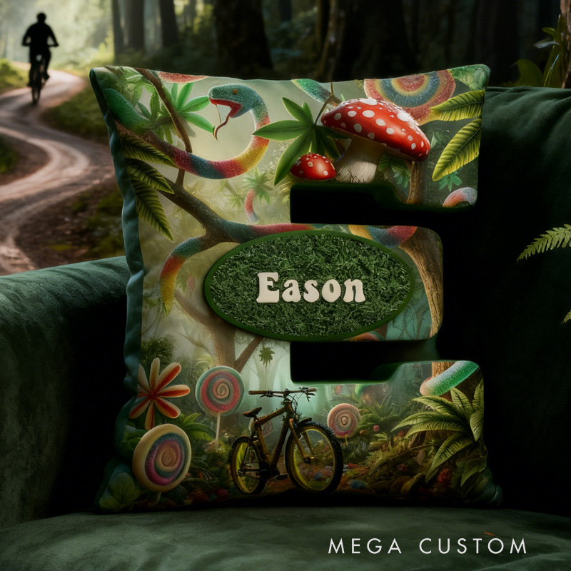 Personalized Forest Bicycle Letter Pillow Custom Name Festive Decor with Bicycle Christmas Gifts for Family Graphic 3D Print Cycling Riding Lovers