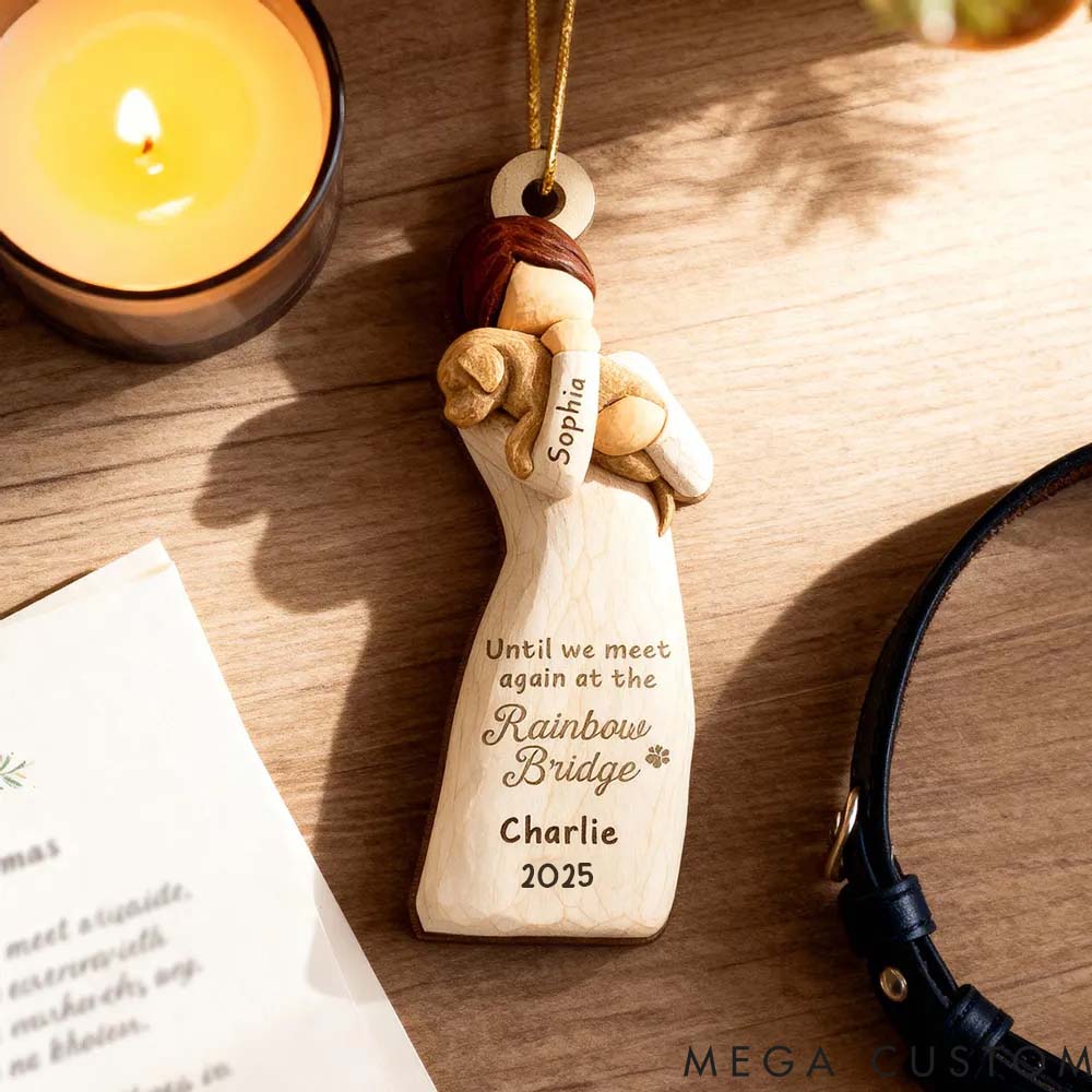 Personalized Dog Lover Until We Meet at Rainbow Bridge Woman and Dog Ornament