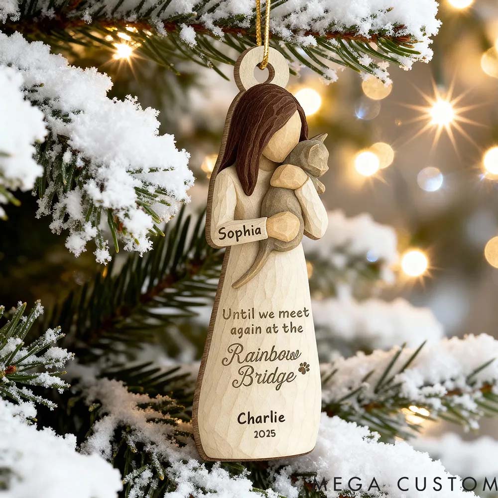 Personalized Cat Lover Until We Meet at Rainbow Bridge Woman and Cat Ornament