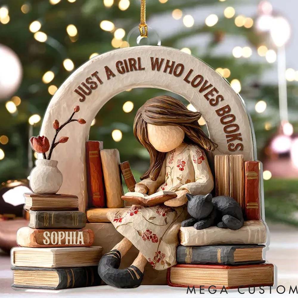 Personalized Cat Lover Just a Girl Who Loves Books Cat Ornament