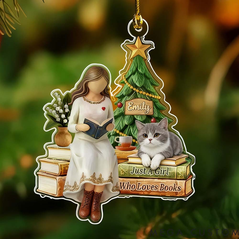 Personalized Pet Lover Custom Pet Photo Just a Girl Who Loves Books Ornament