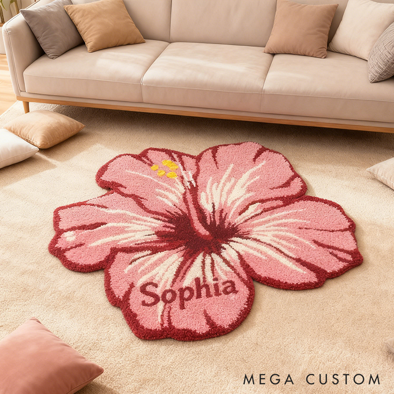 Personalized Hibiscus Door Mat with Name Anniversary Gift For Her Home Decor Birthday Gift For Girlfriend 