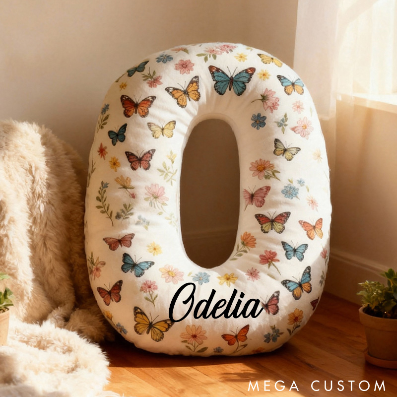 Personalized Butterfly Initial Pillow Elegant Butterflies Themed Throw Pillow Custom Home Decor Pillow for Flower Girl Gift  for Her