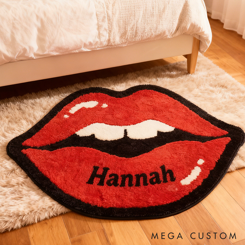 Personalized Red Lips Door Mat with Name Anniversary Gift For Her Home Decor Birthday Gift For Girlfriend Holiday Decoration